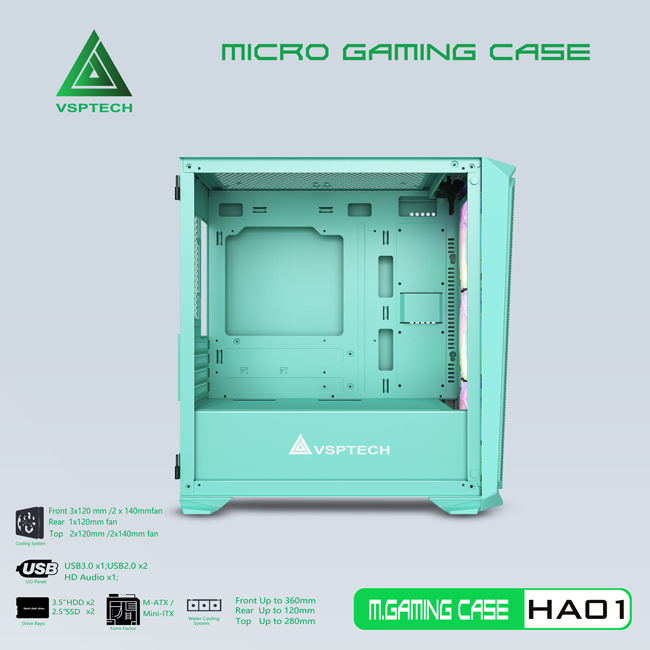 CASE VSPTECH GAMING HA01 (PINK/GREEN)